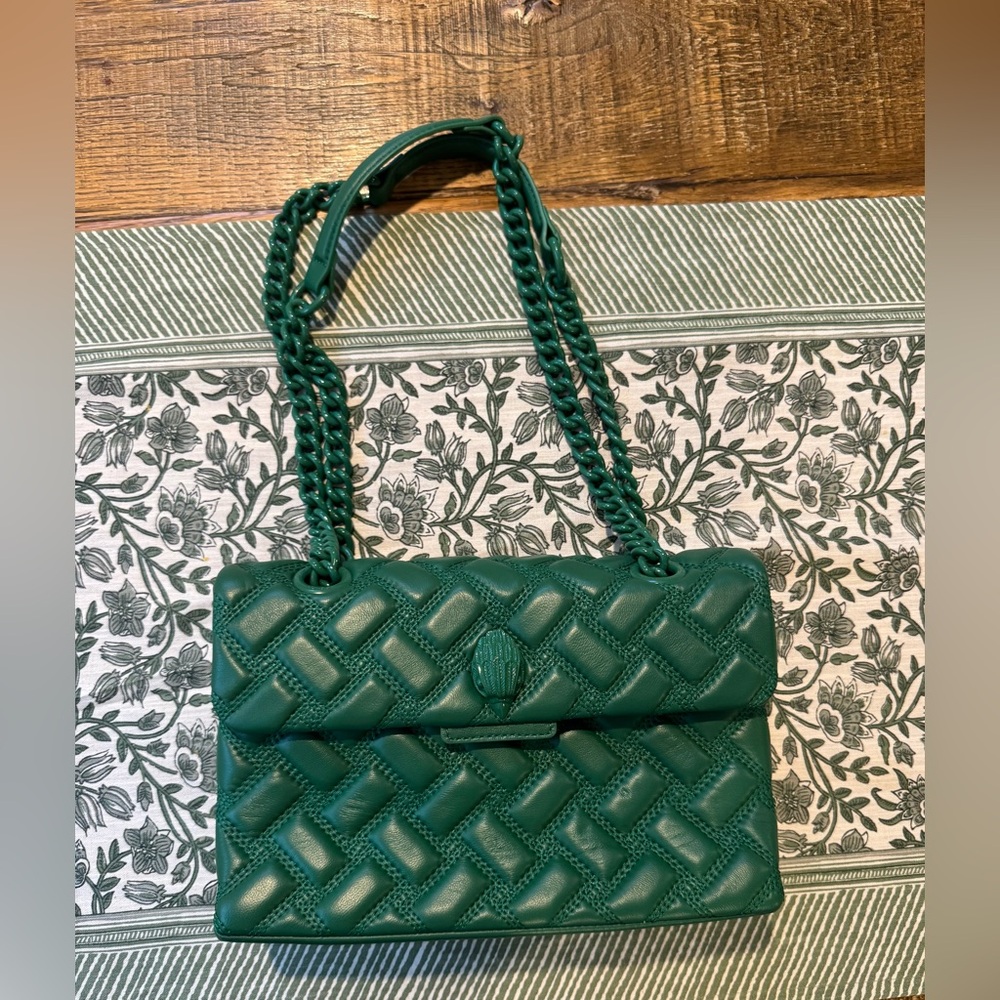KURT GEIGER LONDON Kensington Drench Green Leather Shoulder Bag EUC